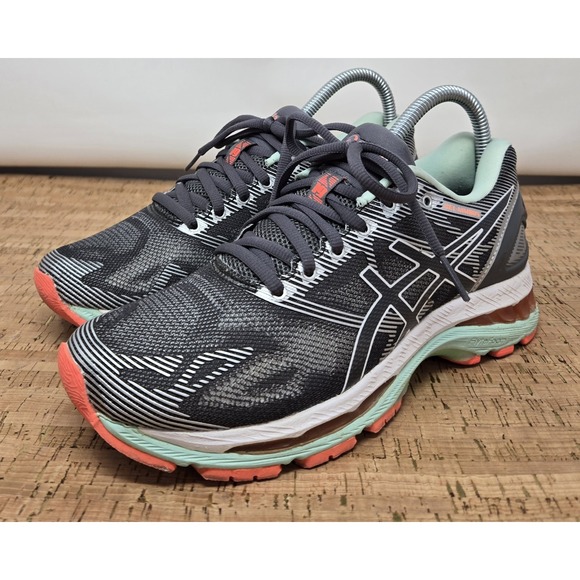 Asics Shoes Womens 7 GEL-Nimbus 19 Running Carbon White Flash Coral T750N - Picture 1 of 9